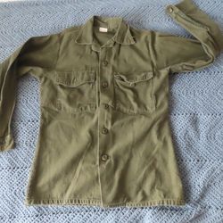 vintage og 107 sateen utility shirt 70s military 1976 tropicwear 14.5x31