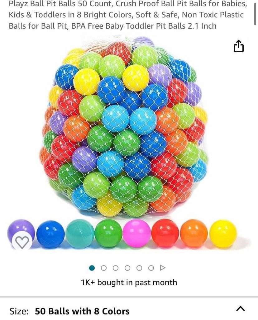 Playz Ball Pit Balls 50 Count, Crush Proof Ball Pit Balls for Babies, Kids & Toddlers in 8 Bright Colors, Soft & Safe, Non Toxic Plastic Balls for Bal