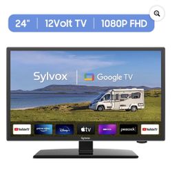 SYLVOX Smart RV TV, 24'' 12 Volt TV for RV Camper, Newest Google TV with Google Assitant App Store Chromecast, 1080P FHD DC/AC Powered Small Smart TV(