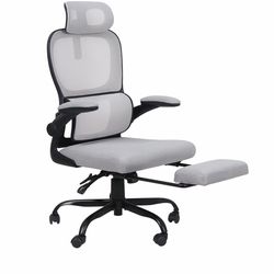 Gray Ergonomic Office Chair w/ Footrest