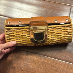 Michael Kors woven clutch with tan leather & gold hardware