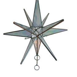 Stained Glass Star Christmas Tree Topper Handmade Iridescent Whimsy Silver 9"
