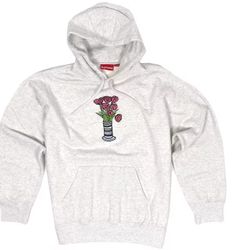 Supreme Hooded Sweatshirt ‘Flowers’- Ash Grey FW18-Size L