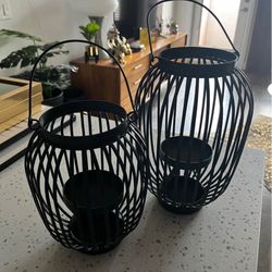 Dark Green Cage Candle Holders 