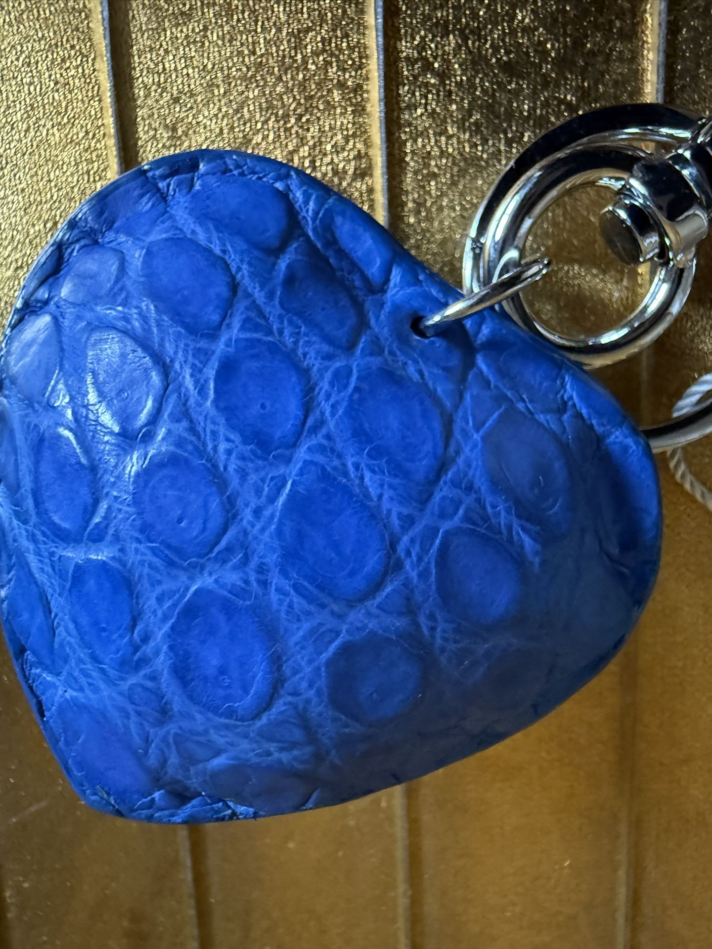 NWTS Made In Italy, Authentic Crocodile Skin Blue Heart Keychain