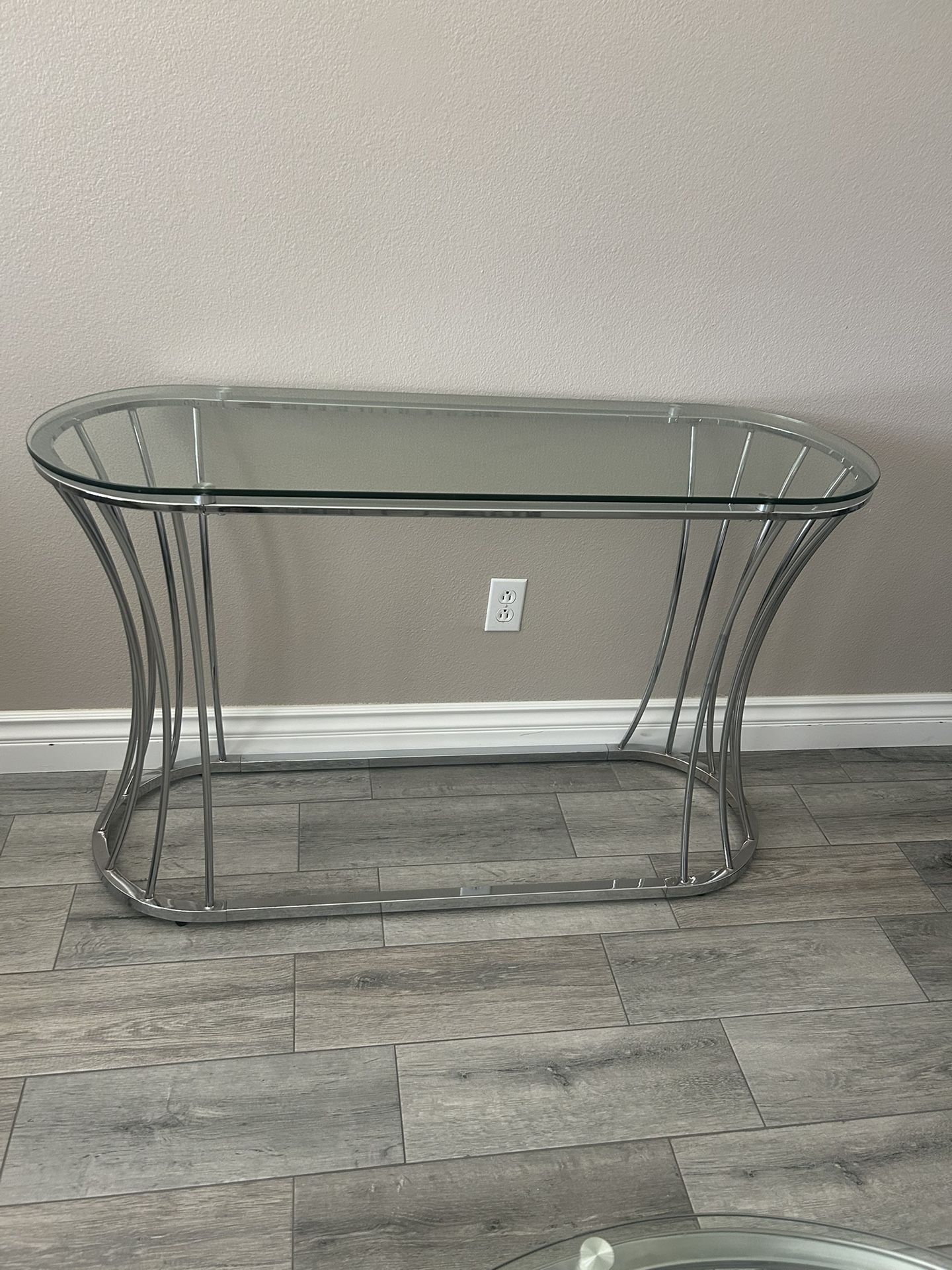 Silver Glass Tables & Chandelier!