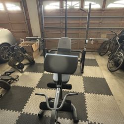 Olympic Bench/squat Rack With Olympic Bar And Pulley 