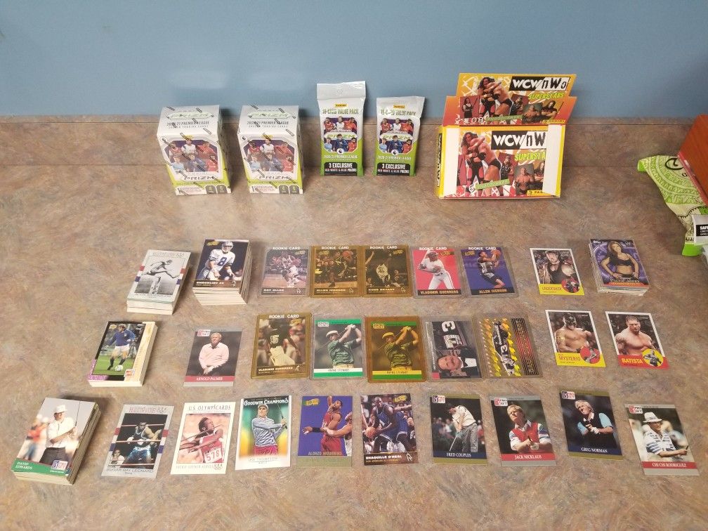 Multi sports Card Lot With Packs Boxes Set Stars Hofs and more! Wrestling Basketball Golf ++