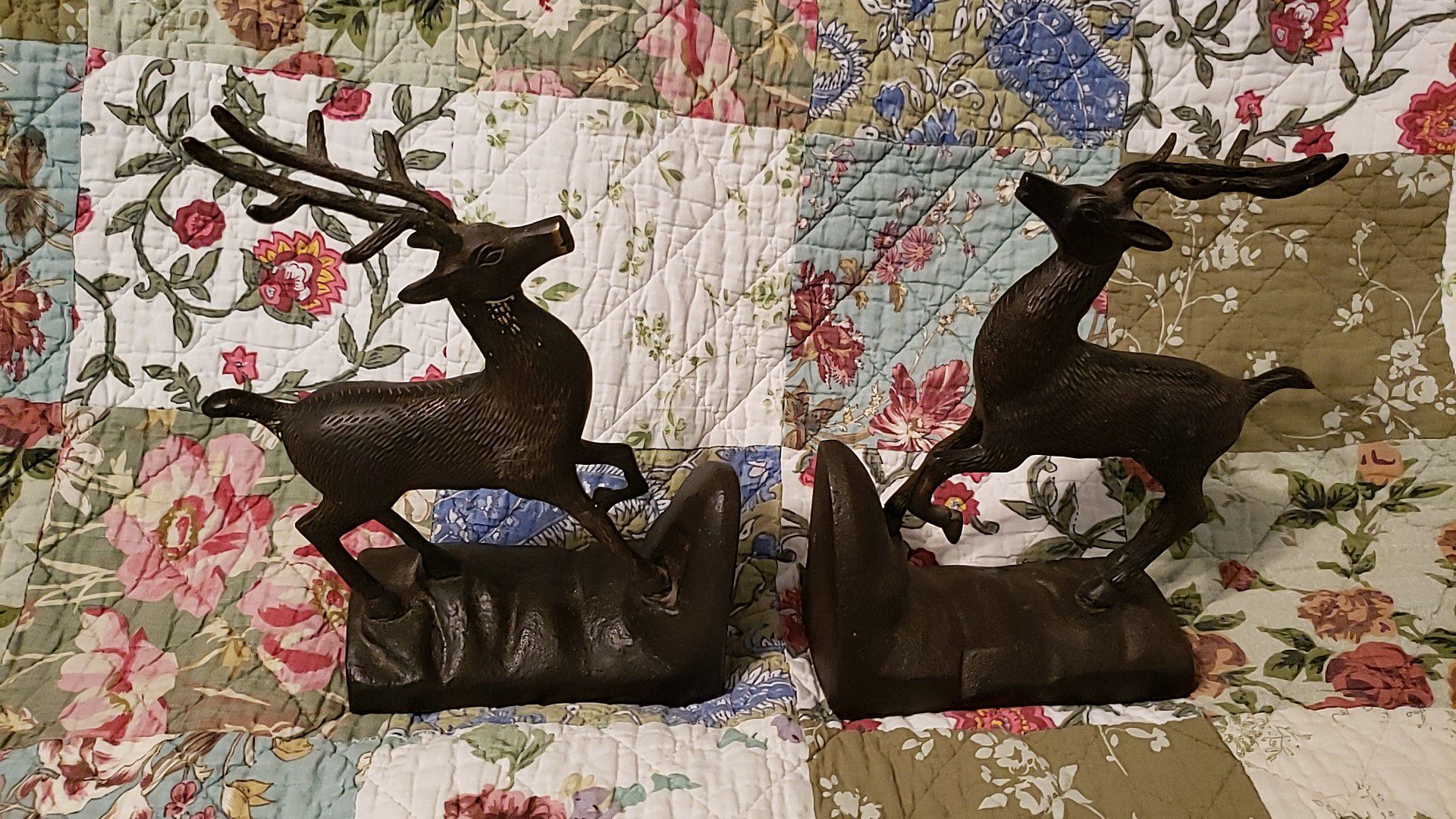 Vintage Bronze & Iron Proud Stag (Deer) on Mountain Bookends