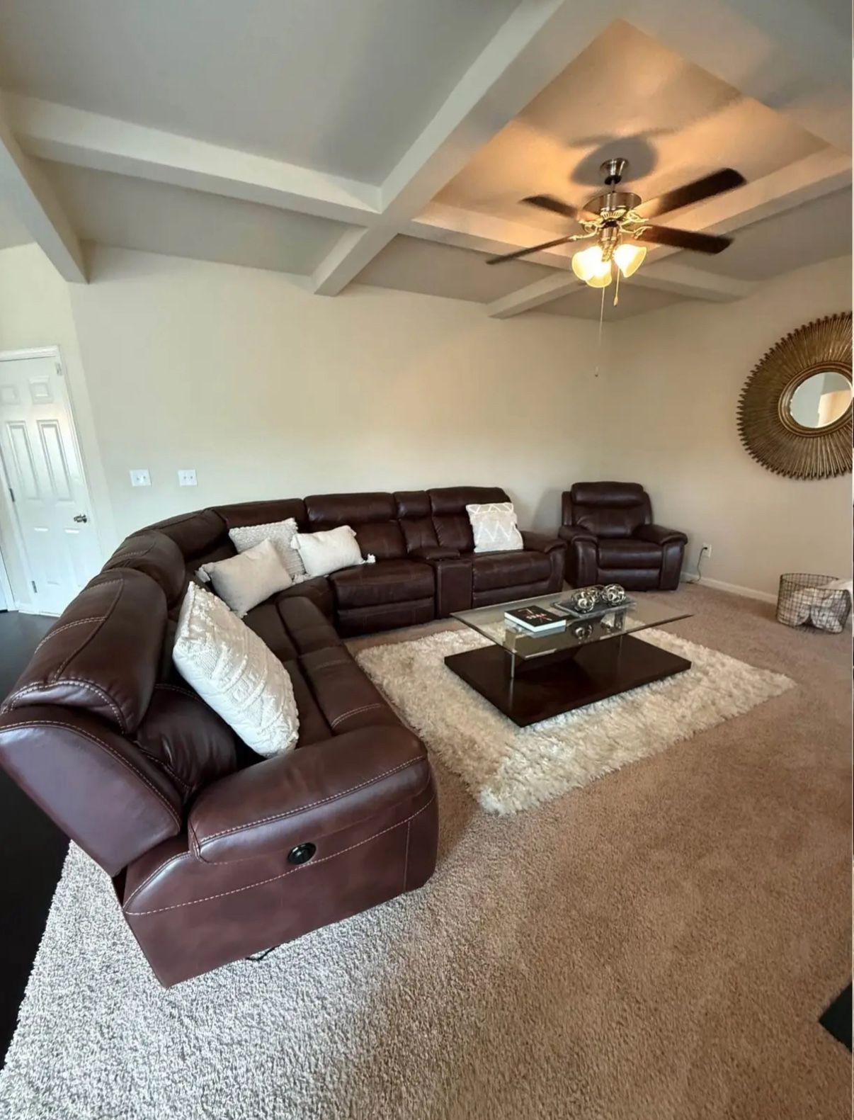 6- Piece Brown Leather Section + Recliner