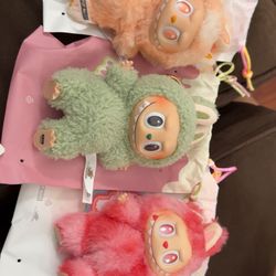 Cute Pop Mart Plush Monsters – Set of 3 (Pink, Green & Peach) or Individually