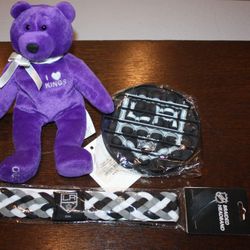 Los Angeles Kings bear, Pop It, and Headband 