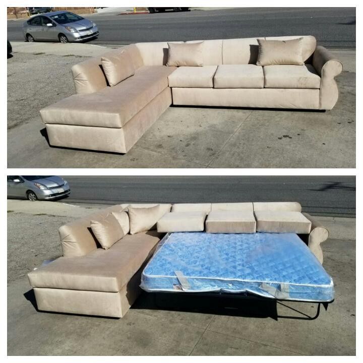 BRAND NEW 7X9FT AND 9X5.5FT SECTIONAL CHAISE SOFA WITH SLEEPER, Velvet Cream, CUSTOM MADE AVAILABLE