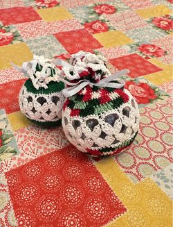 Handmade Crochet Christmas Ball Ornaments Set of 2