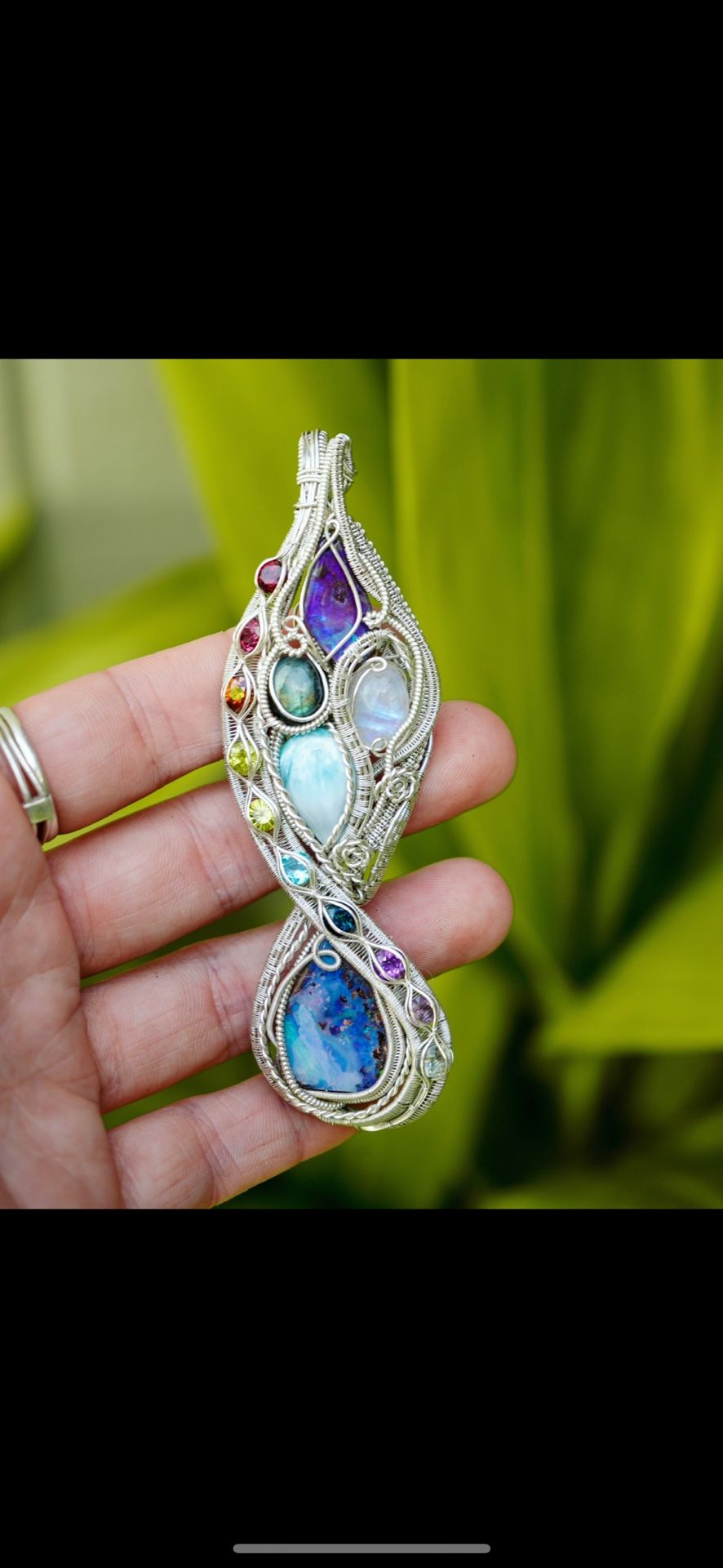 Sterling Silver Wire Wrapped Rainbow Necklace Pendant