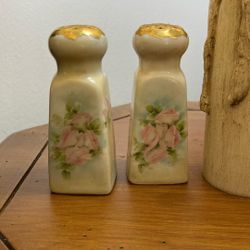  Vintage Porcelain Hand Painted Floral Salt and Pepper Shakers Satin Finish