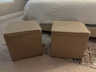 Set of 2 Beige Fabric Storage Ottomans