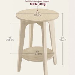 VASAGLE 2-Tier Side Round End Table Nightstand with Tapered Legs Set of 2 - Natural Beige