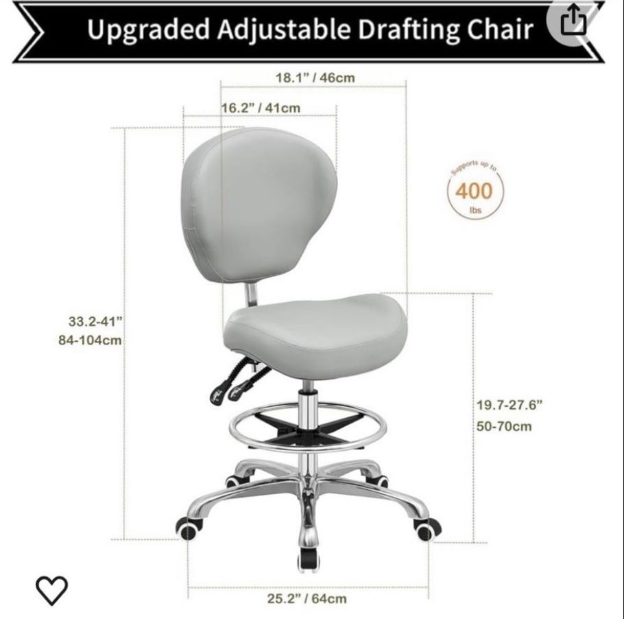 New Adjustable Stools Chair with Backrest & Foot Rest,Tilt Back,Swivel Seat,Rolling Wheels,for Home Office 