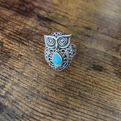 925 Silver Ring Owl With Turquoise Stone $50 Obo 