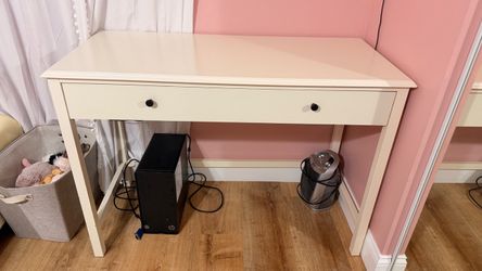Cream Wood Desk with Drawer