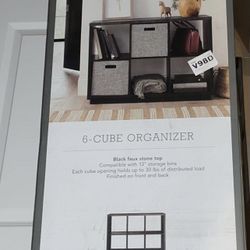 6 Cube Storage Organizer With Faux Stone Surface Top Black Threshold Bookcase