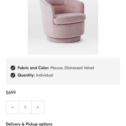 Retail $699 West Elm  Viv Swivel Chair - Velvet Chair