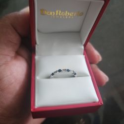 14K White Gold / Blue Sapphire Wedding Band Ring.