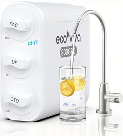 Ecoviva UF800G 0.01μm Ultra-Filtration Under Sink Water Filter Meet NSF 42 / 372 Standards Tankless Ultra Compact Design, No Electricity & Wastewater,