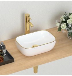 Brand new small bathroom sink white / gold