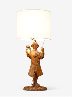 Vintage Hand Carved Colonial Style Town Watchman Table Lamp, c.1960's - Delivery Available