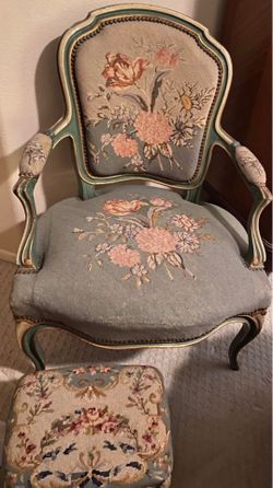 French Antique Needlepoint Parlor Chair, 1800’s