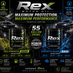Rex Motor Oil – 55 Gallon Drums | Full Synthetic & Synthetic Blend