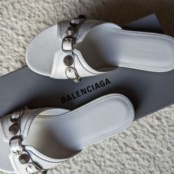 Balenciaga Cagole Leather Sandals, 38+, White