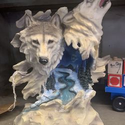 Double Wolf Statue