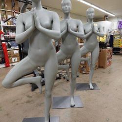 Tree Pose Yoga Female Full Body Mannequin in Gray 