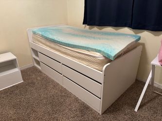 White Twin Captain's Bed with Storage Drawers