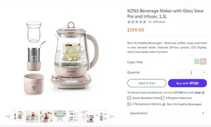 Buydeem K2763 Beverage Maker with Glass Stew Pot and Infuser, 1.5L