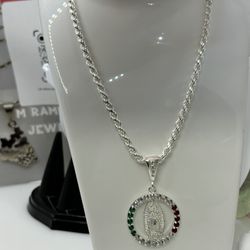 24” Sterling Silver Solid Chain And Pendant 