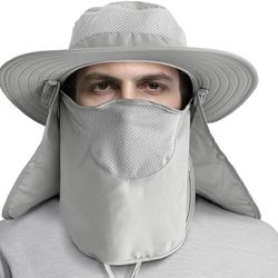 Mens Sun Hat with Full Face And Neck Flaps, Quick Dry UPH50+ Med/Large.