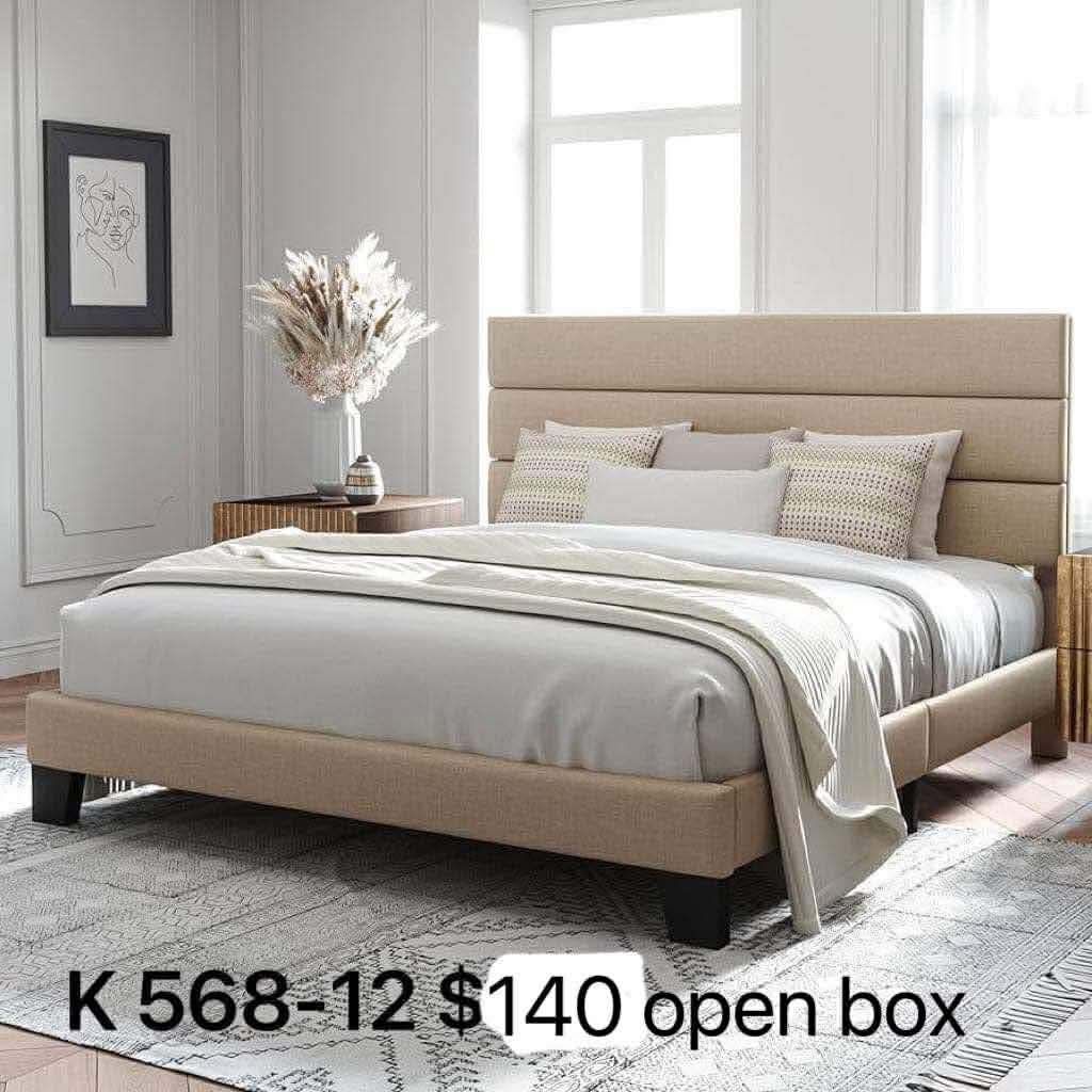 Allewie King Size Platform Bed Frame with Fabric Upholstered Headboard open box(568-12)