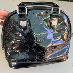 HELLO KITTY Black Satchel Style Handbag Handles LOGO Tag Sanrio Loungefly