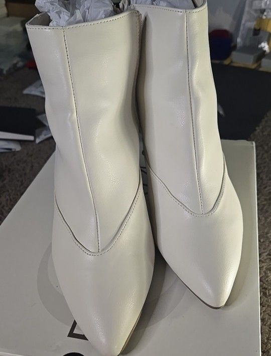 White Faux Leather Booties