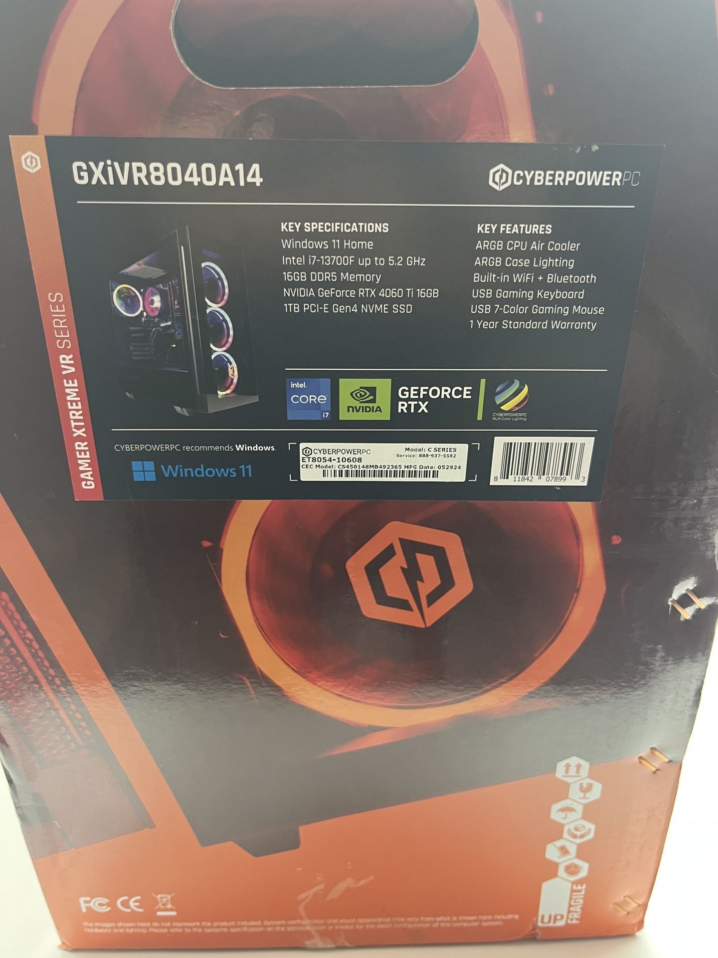 Gaming Computer CyberPowerPC Intel Core i7-13700F RTX 4060TI
