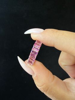 5.5CT Emerald Shape Natural Pink Sapphire Eternity Band Ring 18K Rose Gold