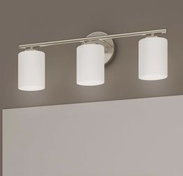 3 light brushed nickel white glass vanity light