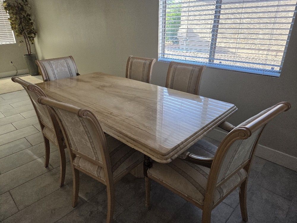 Travestyn Marble dining table six chair