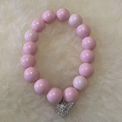 Pink Beaded Bracelet With Silver Butterfly Charm