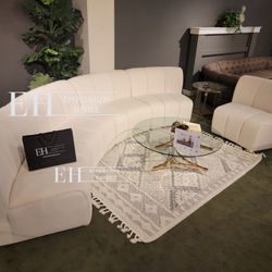 White Velvet Sectional Sofa Curved New Design 