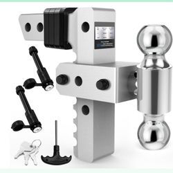 Bornerwhite Adjustable Trailer Hitch Fit 2 Inch Receiver, Drop Hitch 8-Inch Drop/Rise, (2" & 2-5/16") Towing Ball Mount Aluminum Tow Hitch For Trucks 